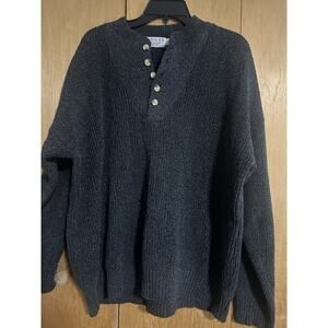 Ashley Heavy Knit Sweater Vintage Women’s Large 1/4 Button Down Made In USA Gray